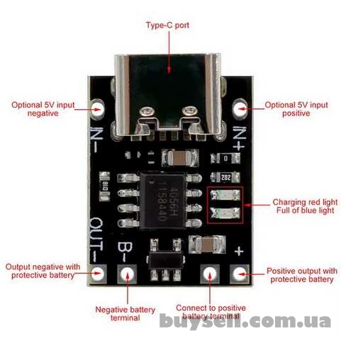 Мини-контроллер заряда TP4057 USB-Type-C 5V 1A