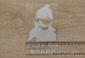 Наклейка Baby on board Белая светоотражающая на авто