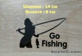Наклейка на авто Девушка на рыбалке Черная