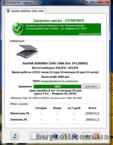 Накопитель SSD Sandisk M. 2 256Gb