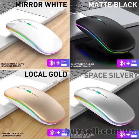 Компьютерная беспроводная мышка,  бесшумная,  два режима,  с RGB