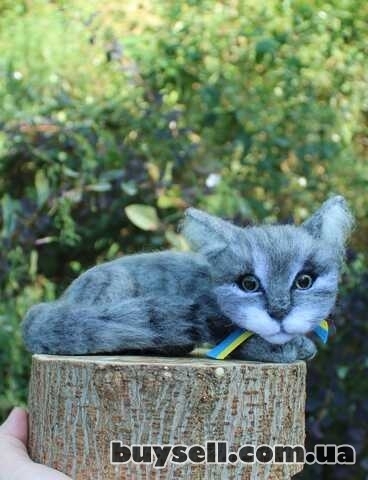 Котик сірий валяна іграшка інтерєрна сувенір подарунок кошка хендмєйд