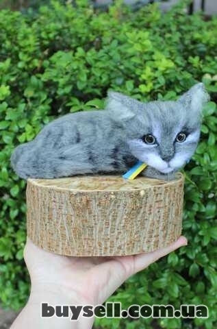 Котик сірий валяна іграшка інтерєрна сувенір подарунок кошка хендмєйд