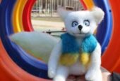 Лис упоротий белый игрушка валяная интерьерная из шерсти лиса іграшка