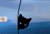 Наклейка Кот на авто Белая светоотражающая , Чёрная