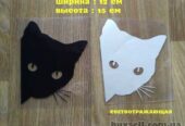 Наклейка Кот на авто Белая светоотражающая , Чёрная