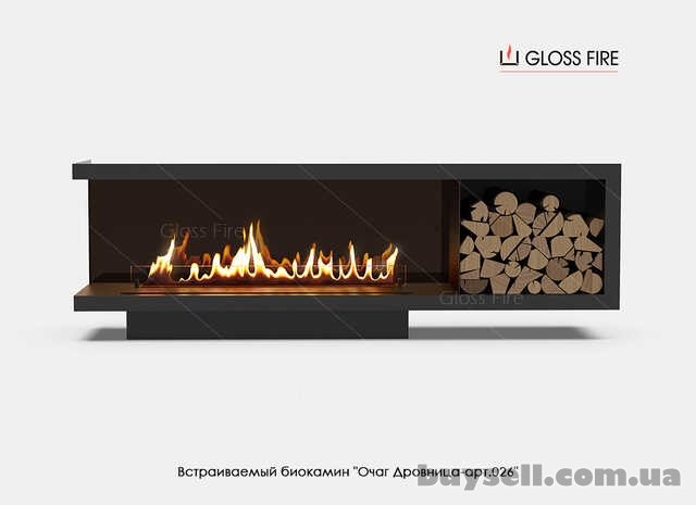 Вбудований біокамін Очаг Дровница 1200 – арт.026 Gloss Fire
