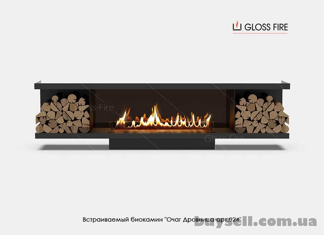 Вбудований біокамін Очаг Дровница 1300 – арт.024 Gloss Fire