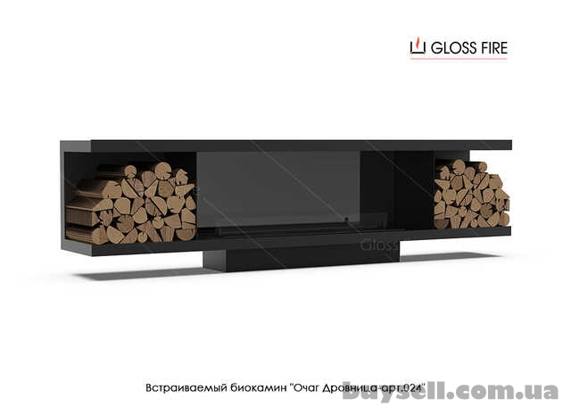 Вбудований біокамін Очаг Дровница 1300 – арт.024 Gloss Fire
