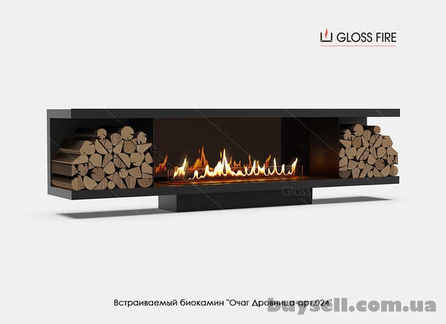 Вбудований біокамін Очаг Дровница 1300 – арт.024 Gloss Fire