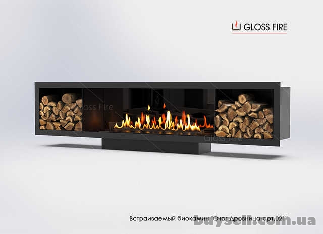 Вбудований біокамін Очаг Дровниця 1300 – арт.021 Gloss Fire
