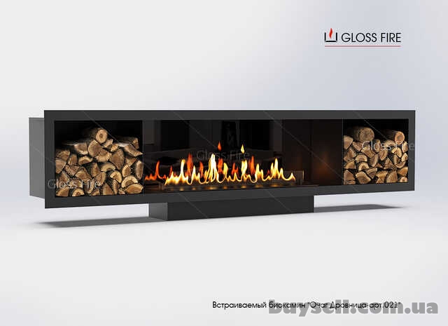 Вбудований біокамін Очаг Дровниця 1300 – арт.021 Gloss Fire