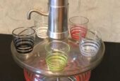 Винтажный графин для крепких напитков и вращающимся подносом с 5 рюмка