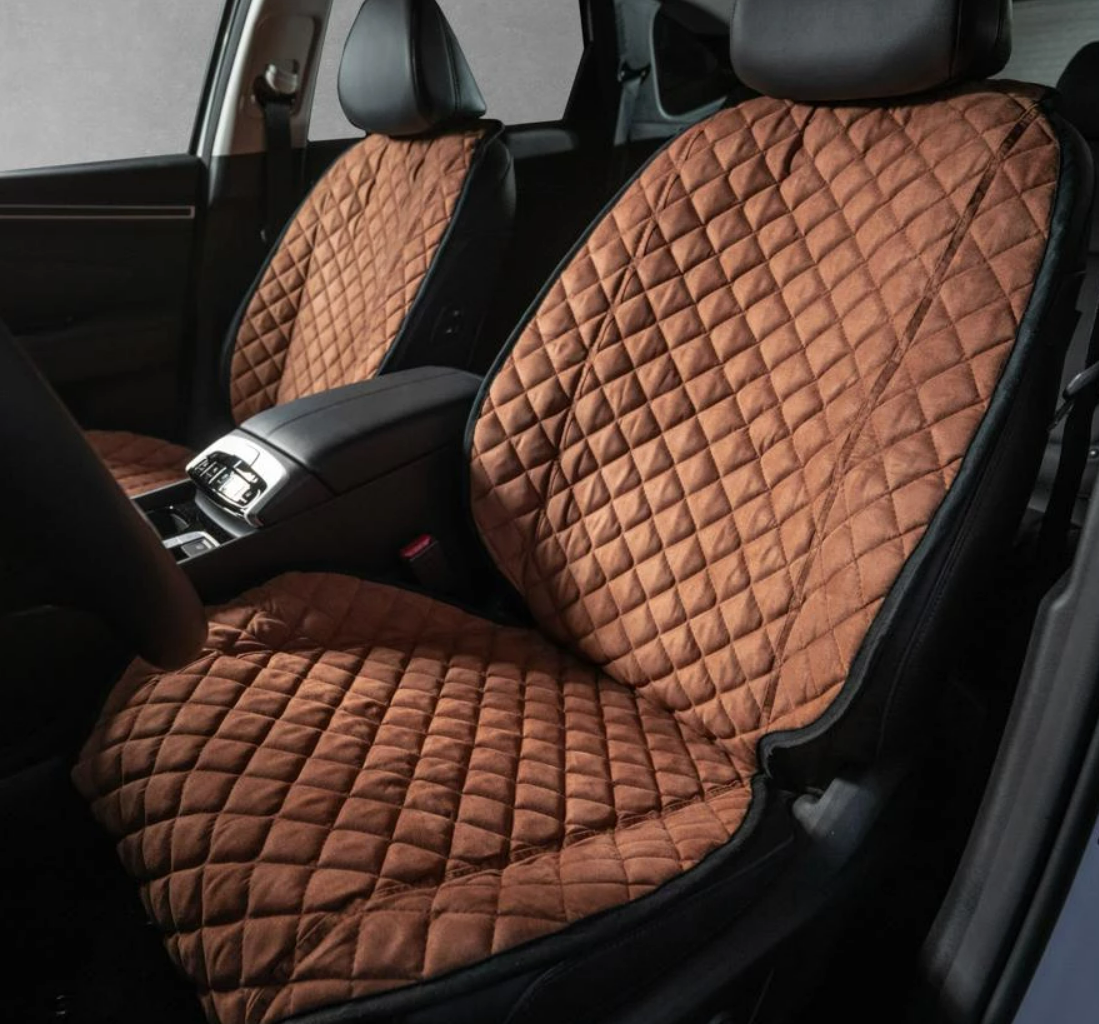 Накидки на передні сидіння із замші Коричневі 2 шт