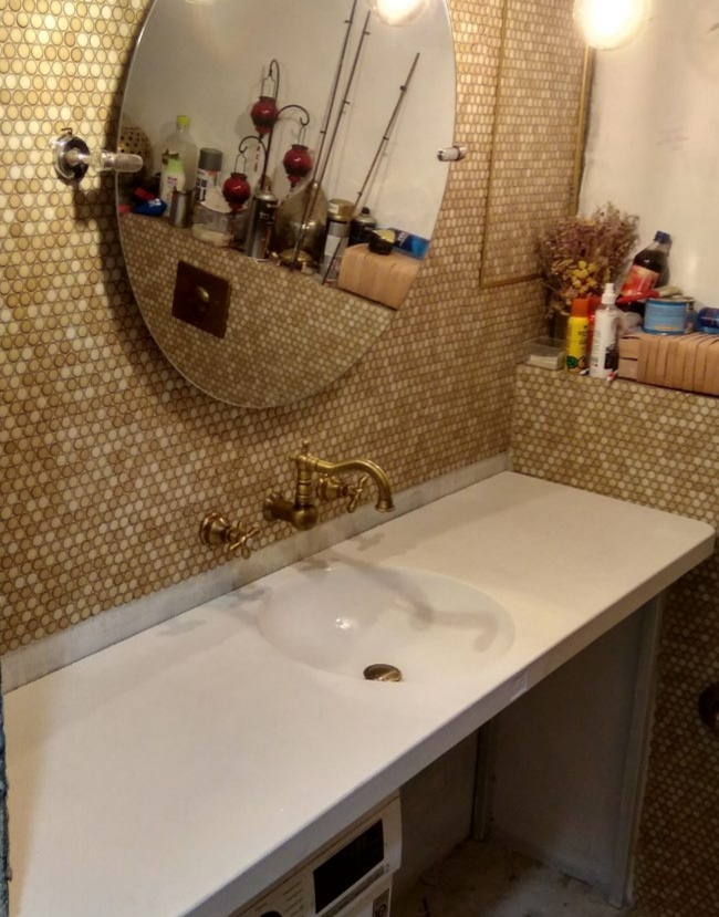 Бетонный умывальник бочка самостоячий розовый серый