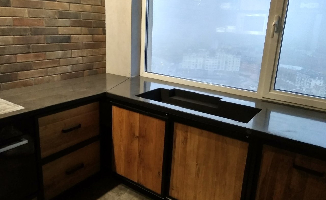 Кухня столешница с интегрированной мойкой лофт бетон