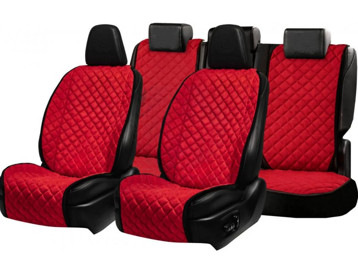 Накидки на сидіння із замші Повний комплект Червоні
