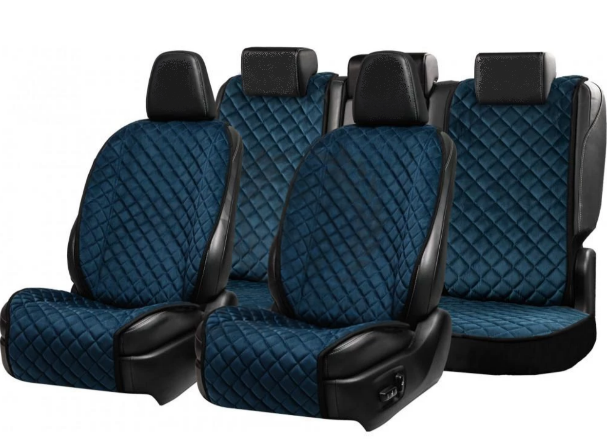 Накидки на сидіння із замші Повний комплект Темно-сині