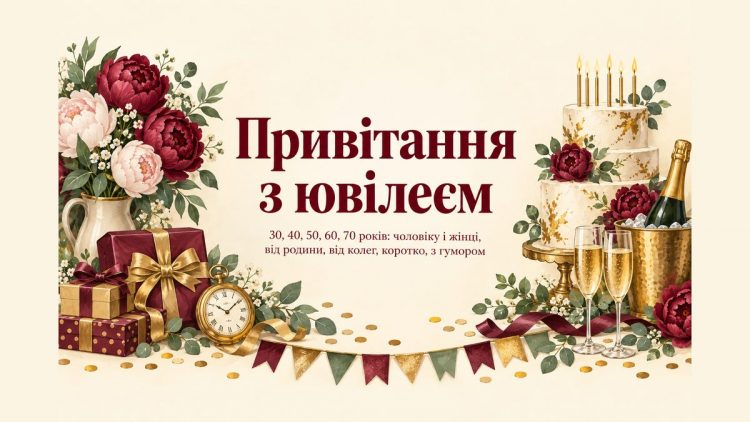 Привітання з ювілеєм: 30, 40, 50, 60, 70 років, чоловіку і жінці, від родини, від колег