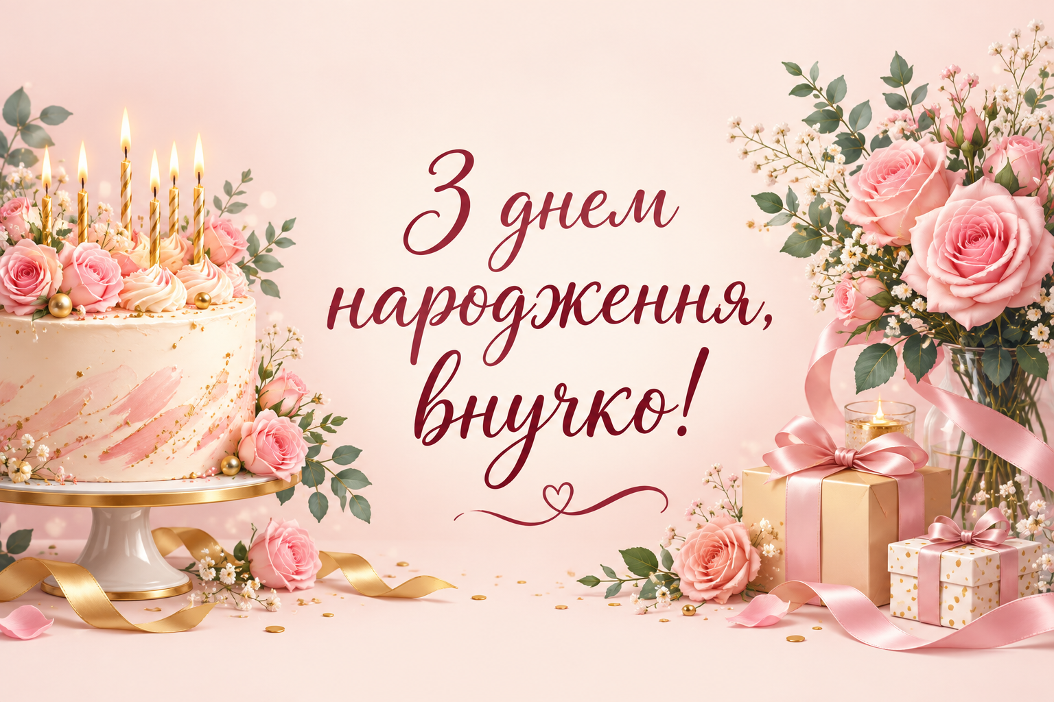 З днем народження, внучко! - листівка внучці