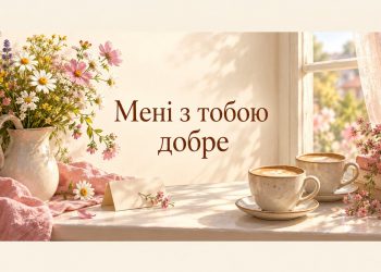 Гарні слова коханому: дві чашки кави, записка й польові квіти на підвіконні