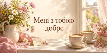 Гарні слова коханому: дві чашки кави, записка й польові квіти на підвіконні