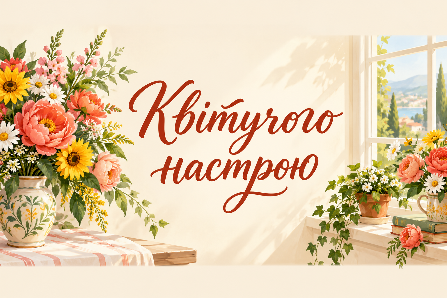 Квітучого настрою - листівка колезі з днем народження