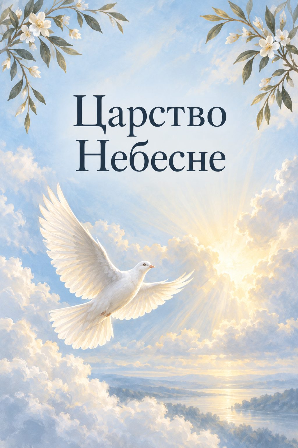 Листівка вічна пам'ять: білий голуб летить до світла, напис «Царство Небесне»