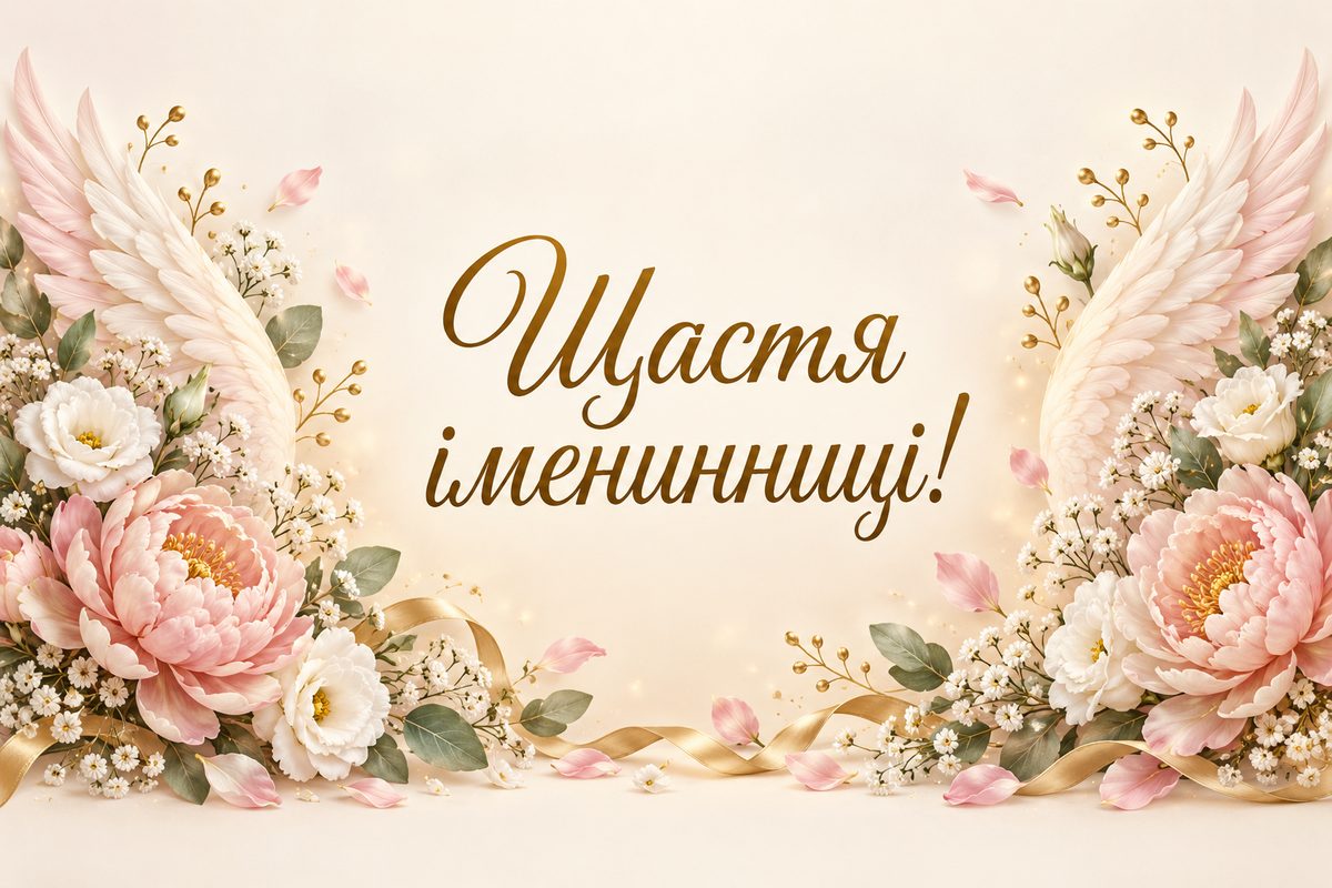Листівка з днем ангела: пастельний букет, напис «Щастя іменинниці!»