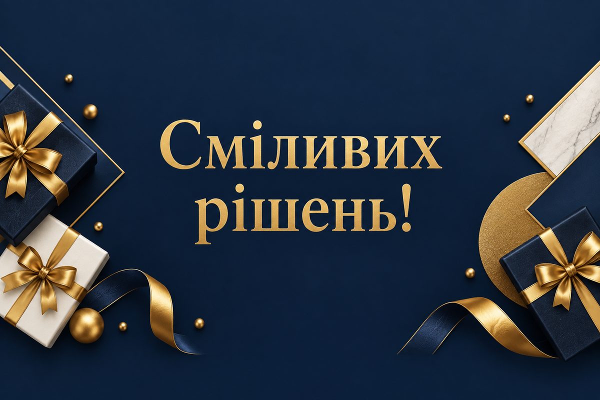 Листівка з днем народження чоловіку: геометрична листівка, напис «Сміливих рішень!»