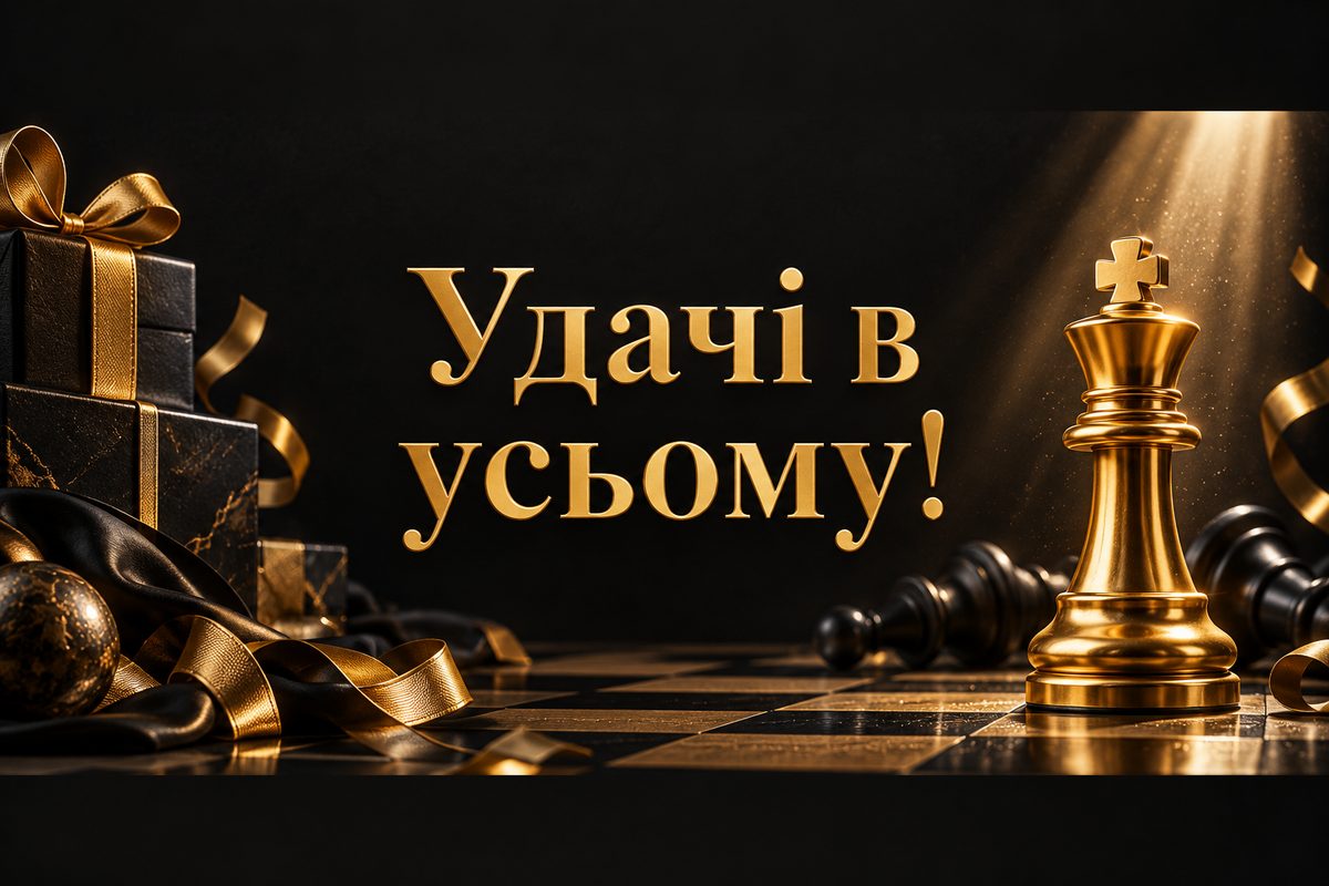 Листівка з днем народження чоловіку: шаховий король, напис «Удачі в усьому!»
