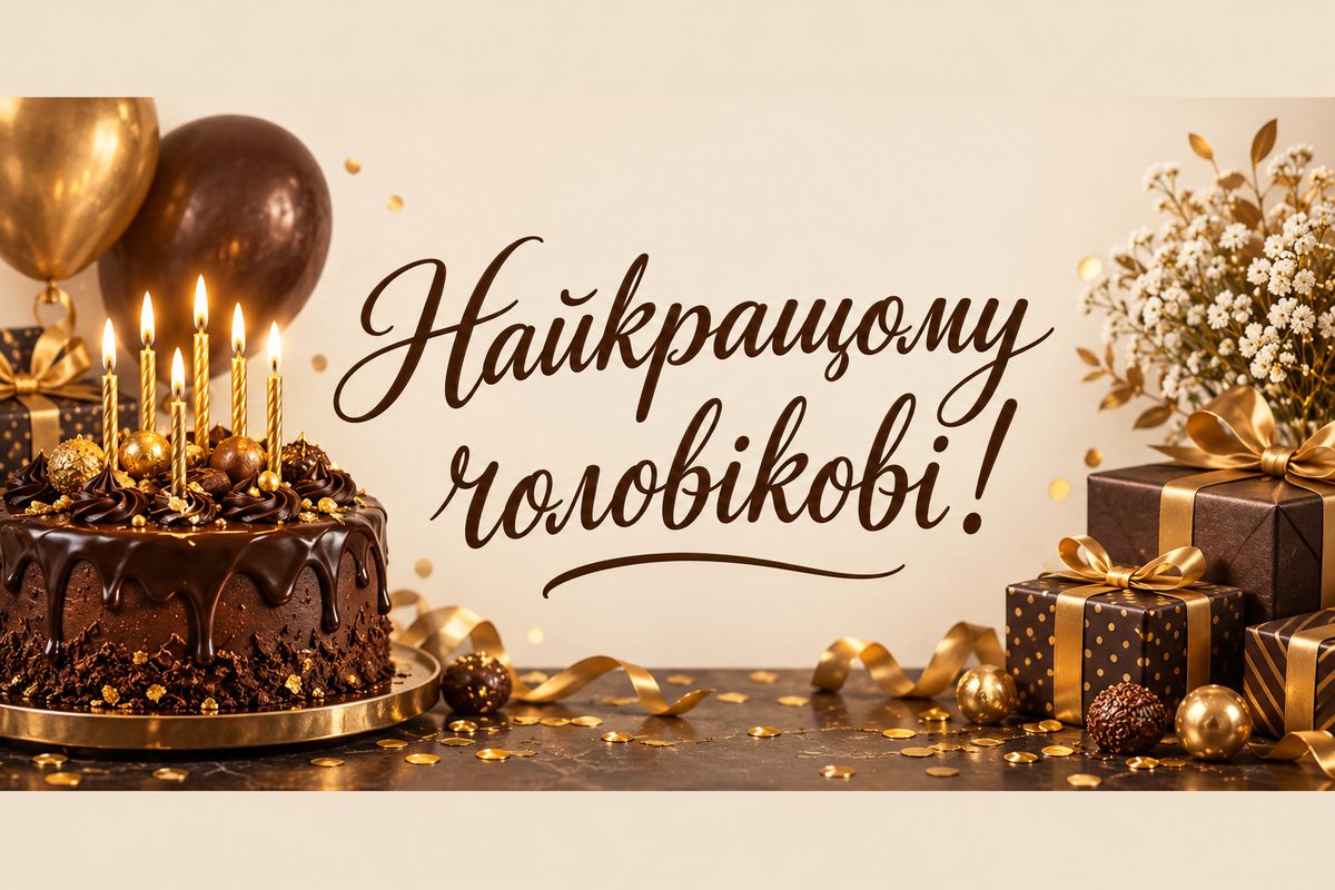 Листівка з днем народження чоловіку: шоколадний торт, напис «Найкращому чоловікові!»