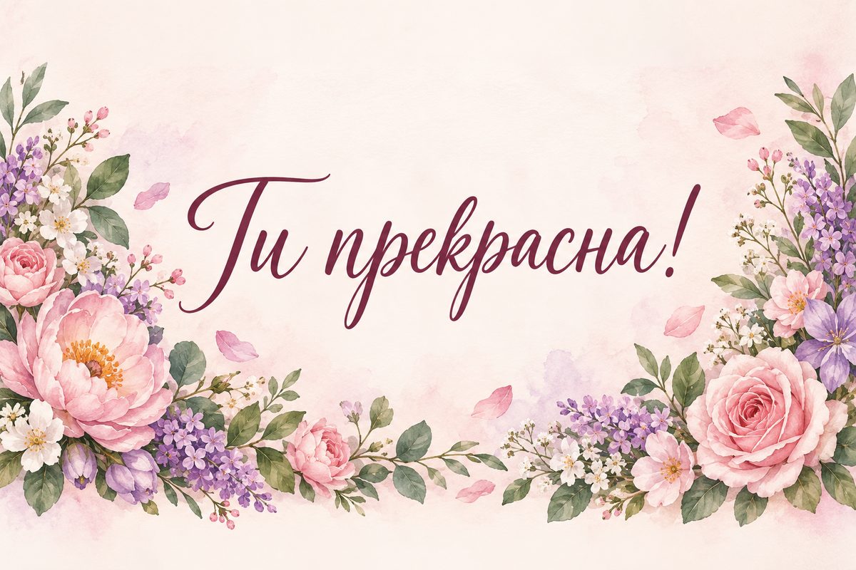 Листівка з днем народження дівчині: вінок із пастельних квітів, напис «Ти прекрасна!»