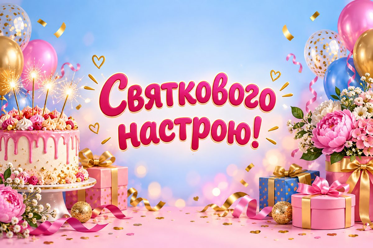 Листівка з днем народження кумі: торт із бенгальськими вогнями, напис «Святкового настрою!»