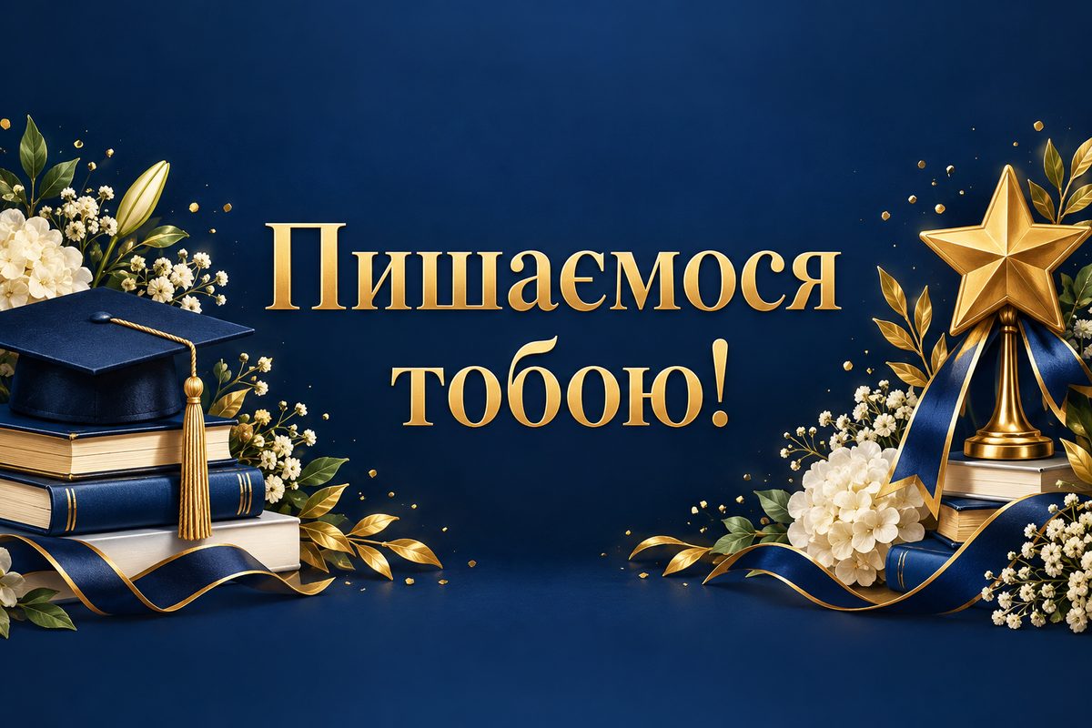 Листівка з днем народження похресниці: зірка-відзнака, книжки й квіти, напис «Пишаємося тобою!»