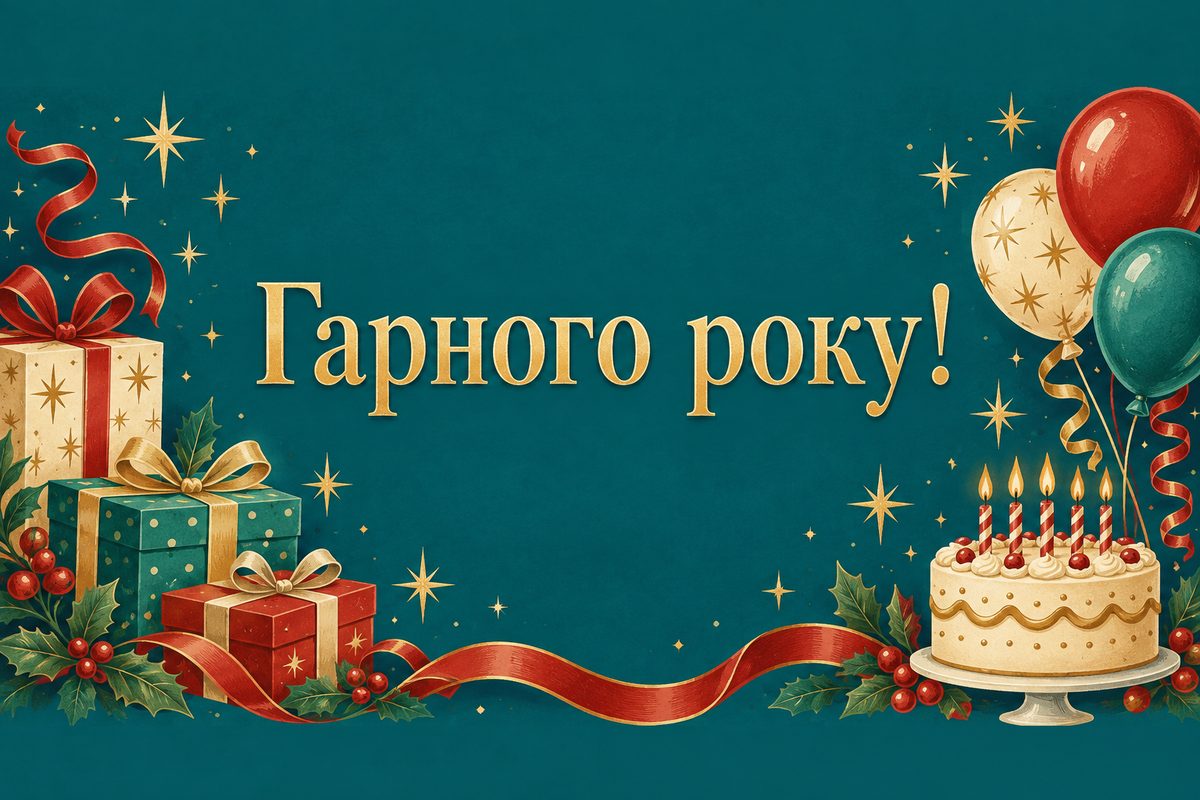 Листівка з днем народження: ретро-листівка із зірками, напис «Гарного року!»