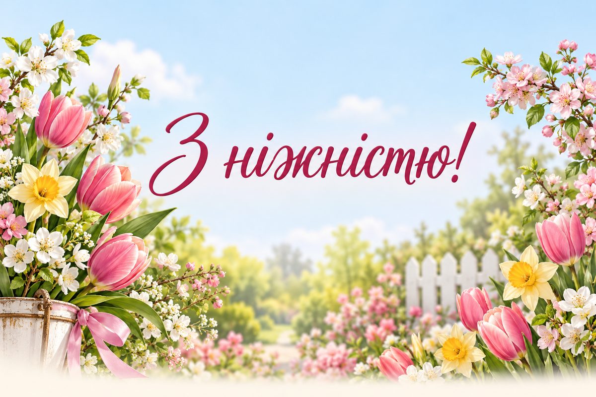 Листівка з днем народження жінці: весняні квіти, напис «З ніжністю!»