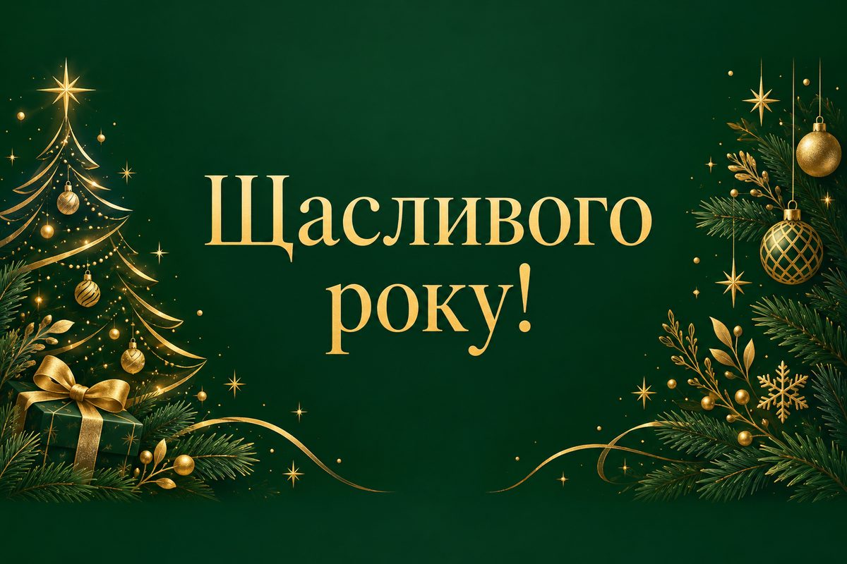 Листівка з Новим роком: золота мінімалістична ялинка, напис «Щасливого року!»
