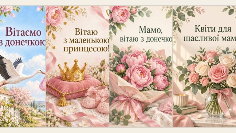 Листівки з народженням донечки: привітання батькам