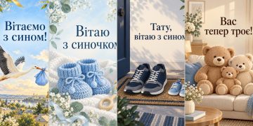 Листівки з народженням сина: привітання батькам