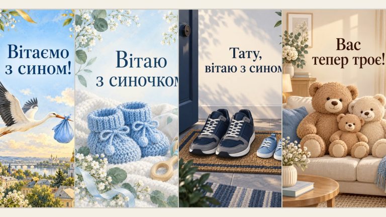 Листівки з народженням сина: привітання батькам
