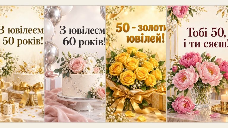 Листівки з ювілеєм 50, 55, 60, 65, 70 і 75 років