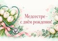 Открытка медсестре с днём рождения: стетоскоп в форме сердца и белые тюльпаны