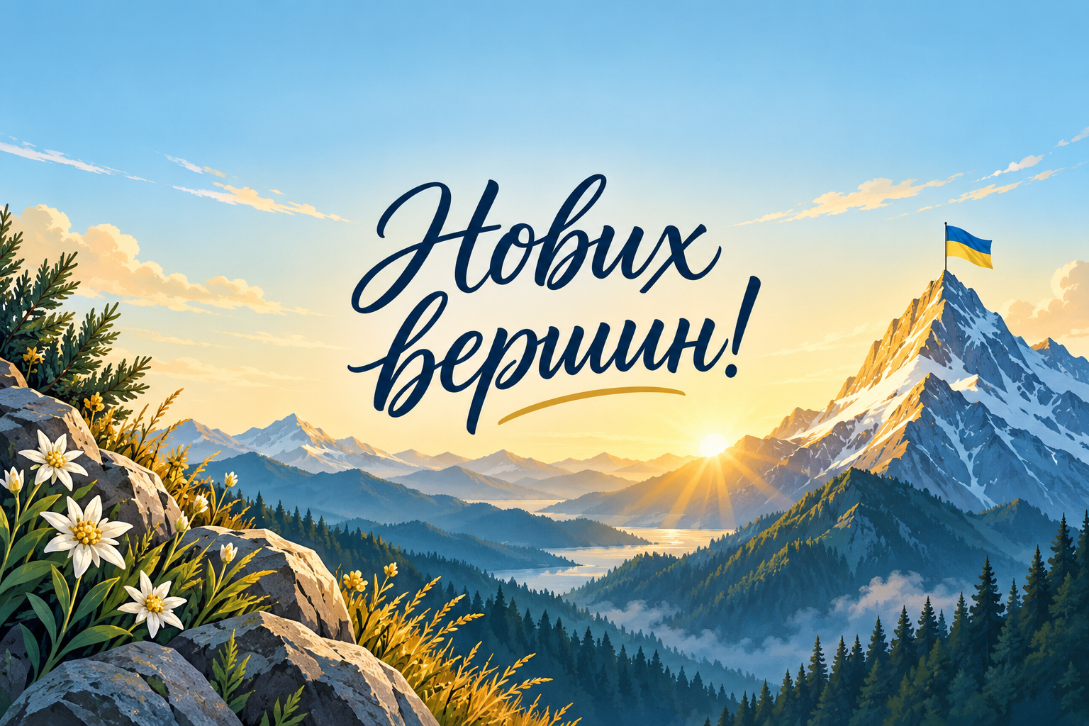 Нових вершин! - листівка з новою роботою з днем народження