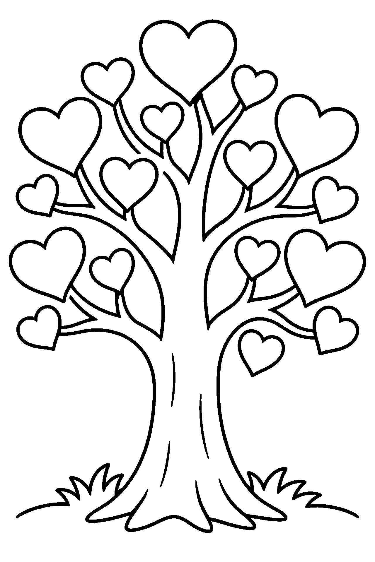 Розмальовка до Дня доброти: дерево з листочками-серцями