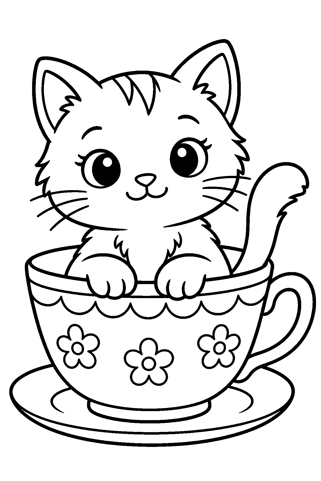 Розмальовка котик: кошеня в чашці