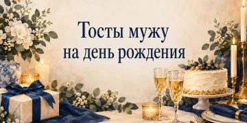 Тосты мужу на день рождения: бокалы, торт и подарок на домашнем столе