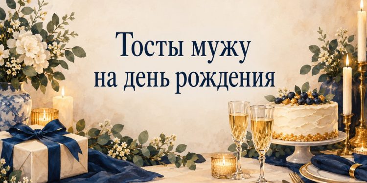Тосты мужу на день рождения: бокалы, торт и подарок на домашнем столе