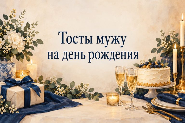 Тосты мужу на день рождения: бокалы, торт и подарок на домашнем столе