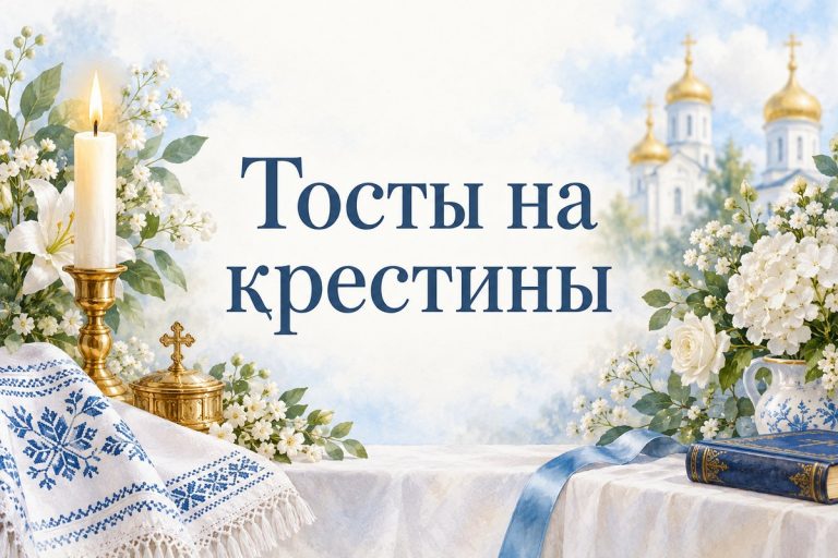 Тосты на крестины: вышитый рушник, свеча и белые цветы